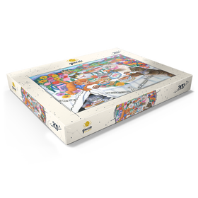 Alternative Darstellung des Puzzle-Motivs Verspielte Katzen-Teeparty – Farbenfrohe Illustration mit Schlosskulisse – Puzzleteile: 200