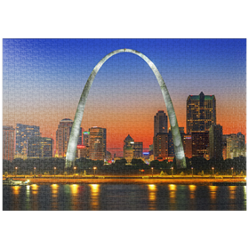 Darstellung des Puzzle-Motivs Gateway Arch in St. Louis – Skyline bei Sonnenuntergang – Puzzleteile: 1000