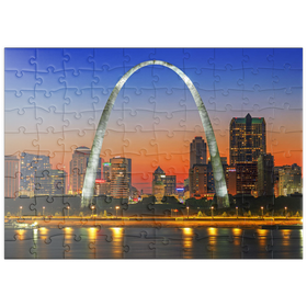 Darstellung des Puzzle Motivs Gateway Arch in St. Louis – Skyline bei Sonnenuntergang - Puzzleteile: 100