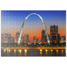 Darstellung des Puzzle Motivs Gateway Arch in St. Louis – Skyline bei Sonnenuntergang - Puzzleteile: 200
