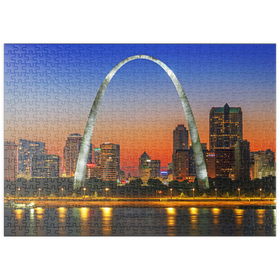 Darstellung des Puzzle Motivs Gateway Arch in St. Louis – Skyline bei Sonnenuntergang - Puzzleteile: 500