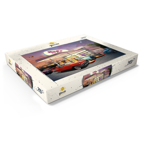 Alternative Darstellung des Puzzle-Motivs Retro-Tankstelle mit Oldtimern – Nostalgische 50er-Jahre Szene – Puzzleteile: 200