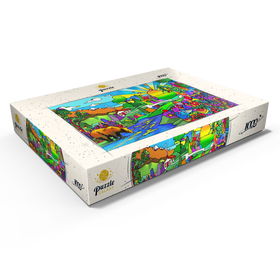 Alternative Darstellung des Puzzle-Motivs Psychedelische Naturillustration – Farbenfrohe Fantasielandschaft mit Tieren – Puzzleteile: 1000