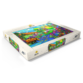 Darstellung des Puzzle Motivs Psychedelische Naturillustration – Farbenfrohe Fantasielandschaft mit Tieren - Puzzleteile: 100