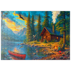 Darstellung des Puzzle Motivs Blockhütte am See – Wilder Westen Naturidylle - Puzzleteile: 200