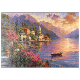 Darstellung des Puzzle Motivs Sonnenuntergang am Comer See – Romantische Landschaft in Italien - Puzzleteile: 200