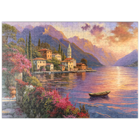 Darstellung des Puzzle Motivs Sonnenuntergang am Comer See – Romantische Landschaft in Italien - Puzzleteile: 500
