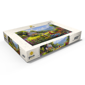 Darstellung des Puzzle Motivs Rote Kardinäle auf Blumenwiese – Ländliche Idylle - Puzzleteile: 1000