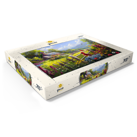 Alternative Darstellung des Puzzle-Motivs Rote Kardinäle auf Blumenwiese – Ländliche Idylle – Puzzleteile: 200