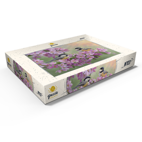 Darstellung des Puzzle Motivs Zwei Meisen auf blühendem Kirschbaum – Frühlingsidylle - Puzzleteile: 1000