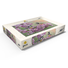 Alternative Darstellung des Puzzle-Motivs Zwei Meisen auf blühendem Kirschbaum – Frühlingsidylle – Puzzleteile: 500