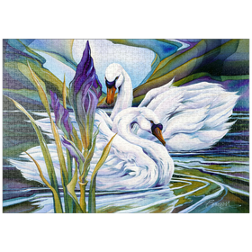 Darstellung des Puzzle-Motivs Elegante Schwäne in stilvoller Wasserlandschaft – Puzzleteile: 1000