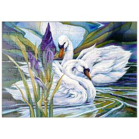 Darstellung des Puzzle Motivs Elegante Schwäne in stilvoller Wasserlandschaft - Puzzleteile: 100