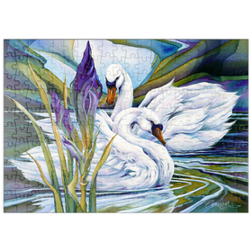 Darstellung des Puzzle Motivs Elegante Schwäne in stilvoller Wasserlandschaft - Puzzleteile: 200