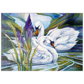 Darstellung des Puzzle Motivs Elegante Schwäne in stilvoller Wasserlandschaft - Puzzleteile: 500