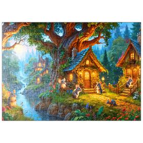 Darstellung des Puzzle Motivs Märchenhaftes Mäusedorf am Waldrand - Puzzleteile: 200
