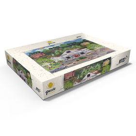 Darstellung des Puzzle Motivs Idyllisches Kleinstadtleben – Markt und Gemeinschaftsszene - Puzzleteile: 1000