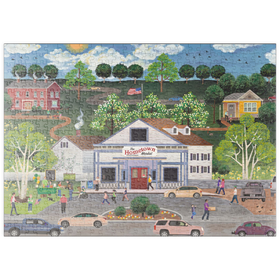 Darstellung des Puzzle Motivs Idyllisches Kleinstadtleben – Markt und Gemeinschaftsszene - Puzzleteile: 500