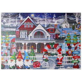 Darstellung des Puzzle-Motivs Weihnachtszauber im verschneiten Dorf – Festliche Winteridylle – Puzzleteile: 500