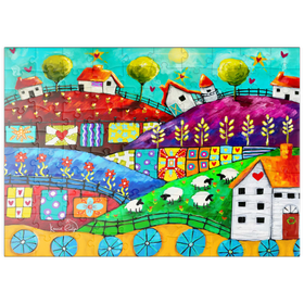 Darstellung des Puzzle Motivs Bunte Traumlandschaft mit Patchworkfeldern – Kreative Kunst - Puzzleteile: 100