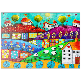 Darstellung des Puzzle-Motivs Bunte Traumlandschaft mit Patchworkfeldern – Kreative Kunst – Puzzleteile: 200