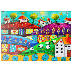 Darstellung des Puzzle-Motivs Bunte Traumlandschaft mit Patchworkfeldern – Kreative Kunst – Puzzleteile: 500