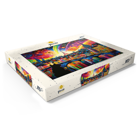 Darstellung des Puzzle Motivs Pariser Skyline in leuchtenden Farben – Fantasievolle Stadtansicht - Puzzleteile: 100