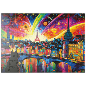 Darstellung des Puzzle Motivs Pariser Skyline in leuchtenden Farben – Fantasievolle Stadtansicht - Puzzleteile: 100