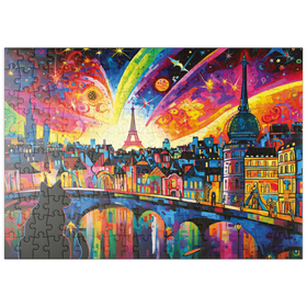 Darstellung des Puzzle Motivs Pariser Skyline in leuchtenden Farben – Fantasievolle Stadtansicht - Puzzleteile: 200