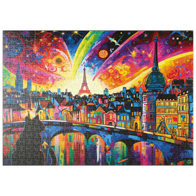Darstellung des Puzzle Motivs Pariser Skyline in leuchtenden Farben – Fantasievolle Stadtansicht - Puzzleteile: 500