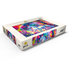 Darstellung des Puzzle Motivs Magisches Einhorn im Regenbogenwald – Fantasievolle Illustration - Puzzleteile: 1000