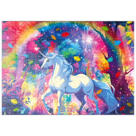 Darstellung des Puzzle Motivs Magisches Einhorn im Regenbogenwald – Fantasievolle Illustration - Puzzleteile: 100