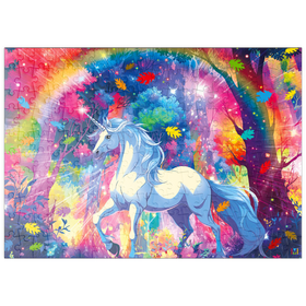 Darstellung des Puzzle Motivs Magisches Einhorn im Regenbogenwald – Fantasievolle Illustration - Puzzleteile: 200