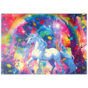 Darstellung des Puzzle Motivs Magisches Einhorn im Regenbogenwald – Fantasievolle Illustration - Puzzleteile: 500
