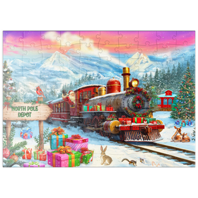 Darstellung des Puzzle Motivs Weihnachtszug am Nordpol – Festliche Winterlandschaft - Puzzleteile: 100