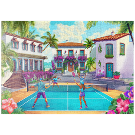 Darstellung des Puzzle Motivs Pickleball-Paradies am Mittelmeer – Sport und Sonne - Puzzleteile: 1000