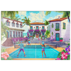 Darstellung des Puzzle Motivs Pickleball-Paradies am Mittelmeer – Sport und Sonne - Puzzleteile: 100