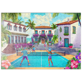Darstellung des Puzzle Motivs Pickleball-Paradies am Mittelmeer – Sport und Sonne - Puzzleteile: 200