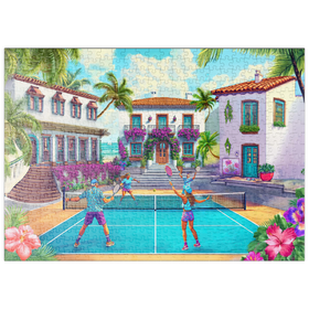Darstellung des Puzzle Motivs Pickleball-Paradies am Mittelmeer – Sport und Sonne - Puzzleteile: 500