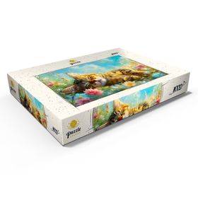 Darstellung des Puzzle Motivs Schlafende Katze im Blütenmeer – Frühlingszauber - Puzzleteile: 1000