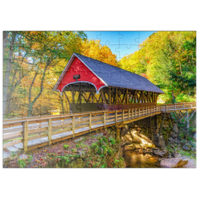 Darstellung des Puzzle Motivs Flume Covered Bridge – Herbstidylle in New Hampshire - Puzzleteile: 100