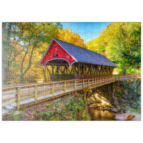 Darstellung des Puzzle Motivs Flume Covered Bridge – Herbstidylle in New Hampshire - Puzzleteile: 200