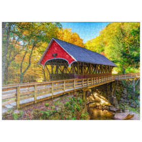 Darstellung des Puzzle Motivs Flume Covered Bridge – Herbstidylle in New Hampshire - Puzzleteile: 500