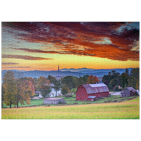 Darstellung des Puzzle Motivs Ländliche Herbstlandschaft in Vermont – Farmland bei Sonnenaufgang - Puzzleteile: 1000