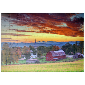 Darstellung des Puzzle Motivs Ländliche Herbstlandschaft in Vermont – Farmland bei Sonnenaufgang - Puzzleteile: 100