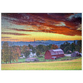 Darstellung des Puzzle Motivs Ländliche Herbstlandschaft in Vermont – Farmland bei Sonnenaufgang - Puzzleteile: 500