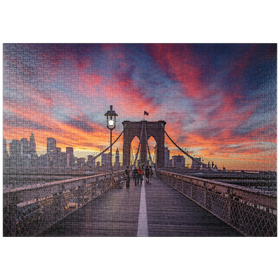 Darstellung des Puzzle-Motivs Brooklyn Bridge bei Sonnenuntergang – New York City Skyline – Puzzleteile: 1000