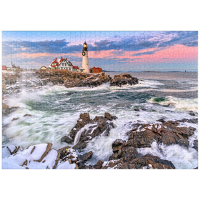 Darstellung des Puzzle-Motivs Portland Head Light – Winterliche Küstenlandschaft in Maine – Puzzleteile: 1000
