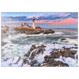 Darstellung des Puzzle-Motivs Portland Head Light – Winterliche Küstenlandschaft in Maine – Puzzleteile: 200