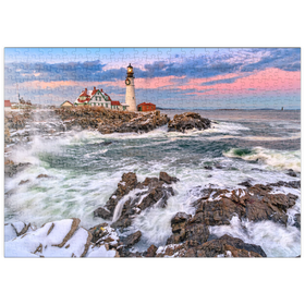Darstellung des Puzzle Motivs Portland Head Light – Winterliche Küstenlandschaft in Maine - Puzzleteile: 500